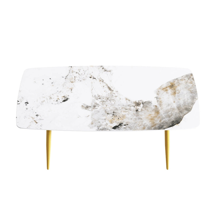 White-Brown Sintered Stone Dining Table - 71" - Seats 8
