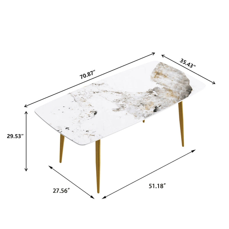 White-Brown Sintered Stone Dining Table - 71" - Seats 8