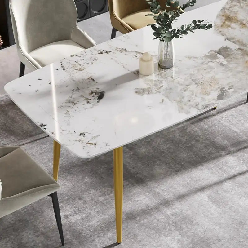 White-Brown Sintered Stone Dining Table - 71" - Seats 8