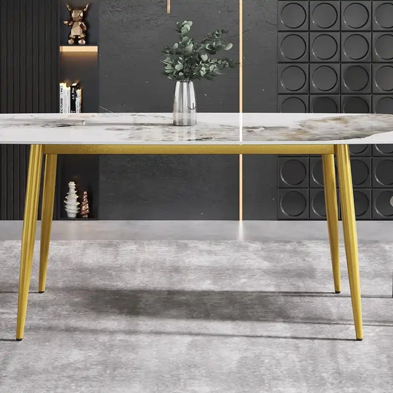 White-Brown Sintered Stone Dining Table - 71" - Seats 8