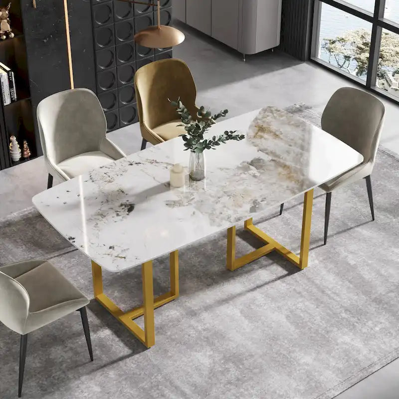 White-Brown Sintered Stone Dining Table - 71" - Seats 8