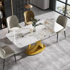 White-Brown Sintered Stone Dining Table - 71" - Seats 8