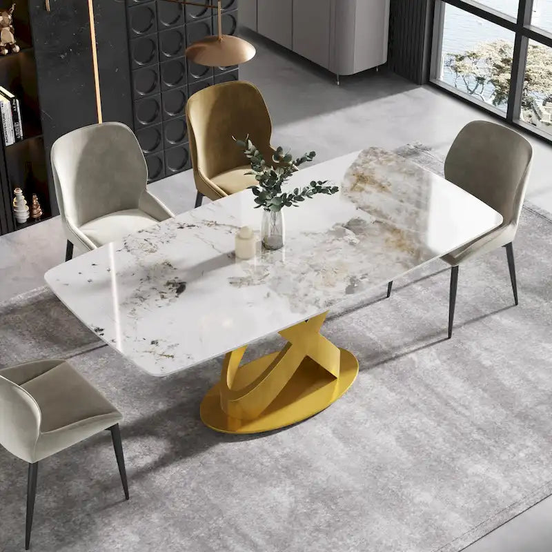 White-Brown Sintered Stone Dining Table - 71" - Seats 8