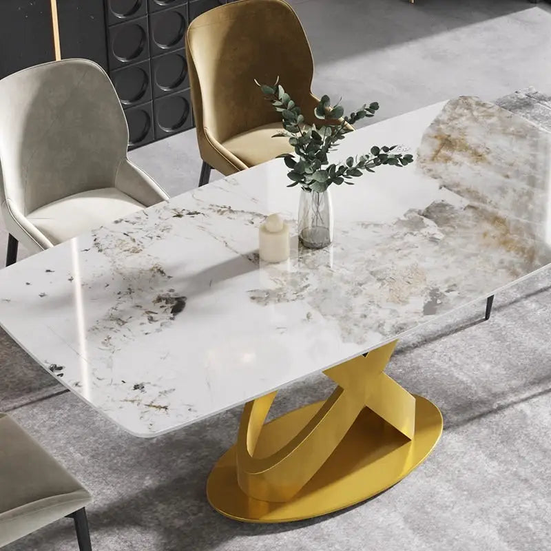 White-Brown Sintered Stone Dining Table - 71" - Seats 8