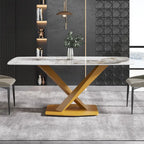 White-Brown Sintered Stone Dining Table - 71" - Seats 8