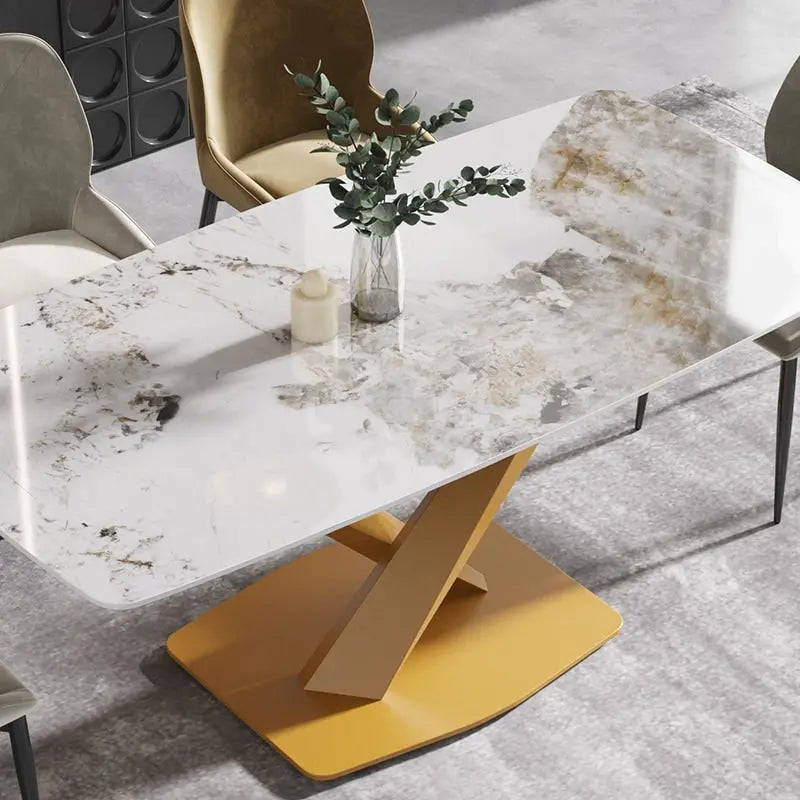 White-Brown Sintered Stone Dining Table - 71" - Seats 8