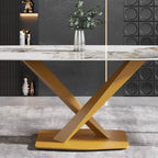White-Brown Sintered Stone Dining Table - 71" - Seats 8