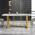 White-Brown Sintered Stone Dining Table - 71" - Seats 8