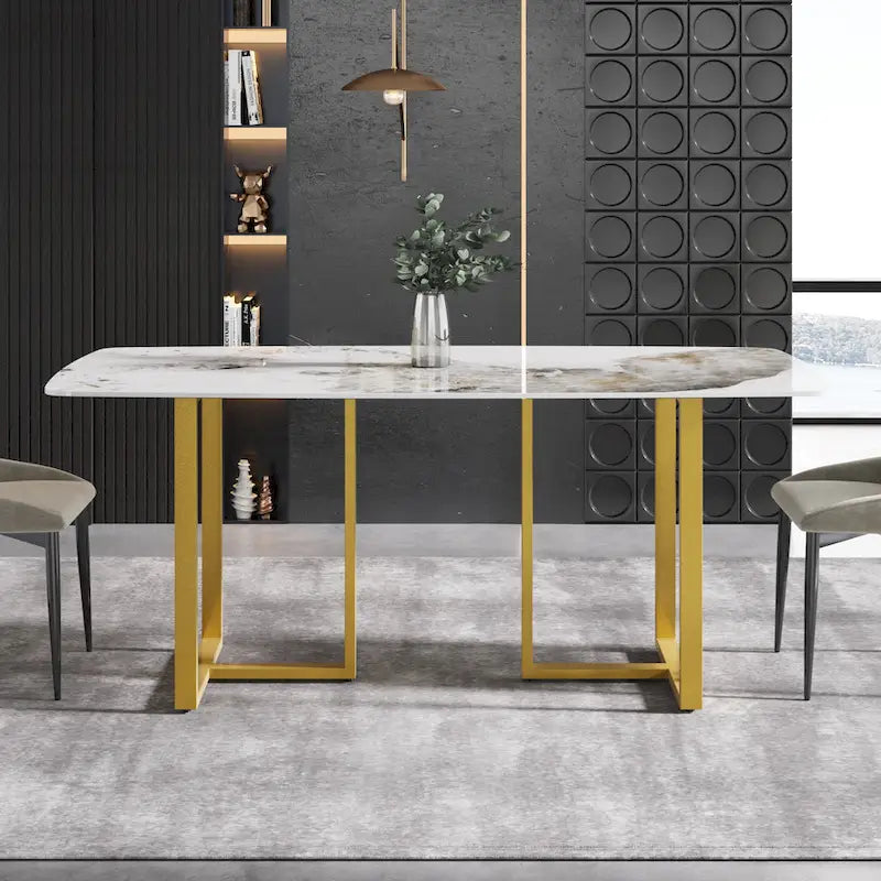 White-Brown Sintered Stone Dining Table - 71" - Seats 8