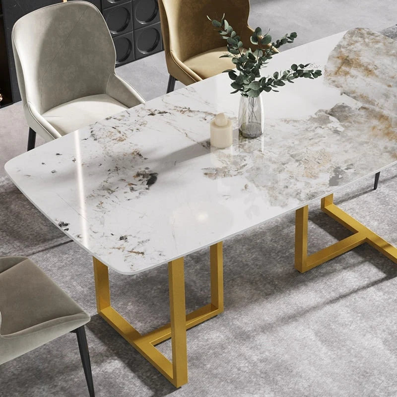 White-Brown Sintered Stone Dining Table - 71" - Seats 8