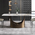 White-Brown Sintered Stone Dining Table - 71" - Seats 8
