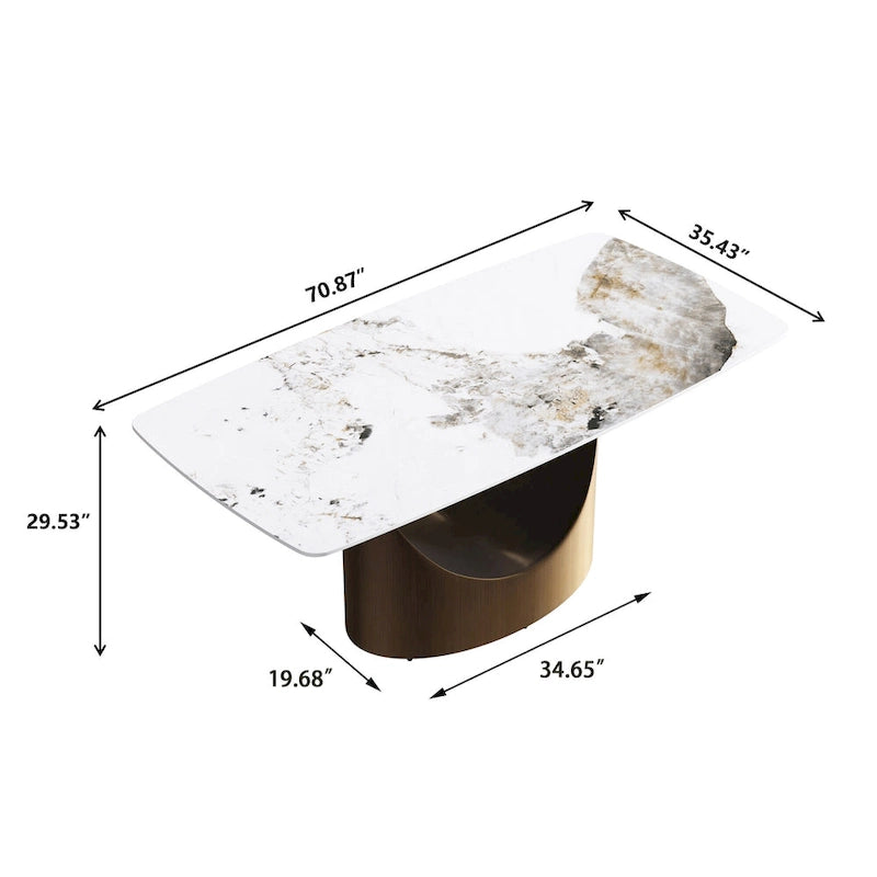 White-Brown Sintered Stone Dining Table - 71" - Seats 8