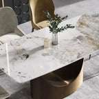 White-Brown Sintered Stone Dining Table - 71" - Seats 8