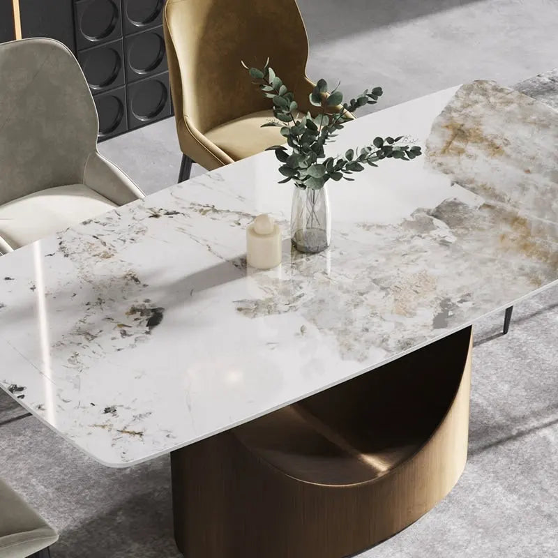 White-Brown Sintered Stone Dining Table - 71" - Seats 8