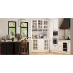 White Kitchen Pantry Cabinet with Hutch - 78.9"H with Glass Doors
