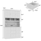White Kitchen Pantry Cabinet with Hutch - 78.9"H with Glass Doors