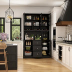 White Kitchen Pantry Cabinet with Hutch - 78.9"H with Glass Doors