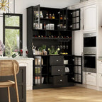 White Kitchen Pantry Cabinet with Hutch - 78.9"H with Glass Doors