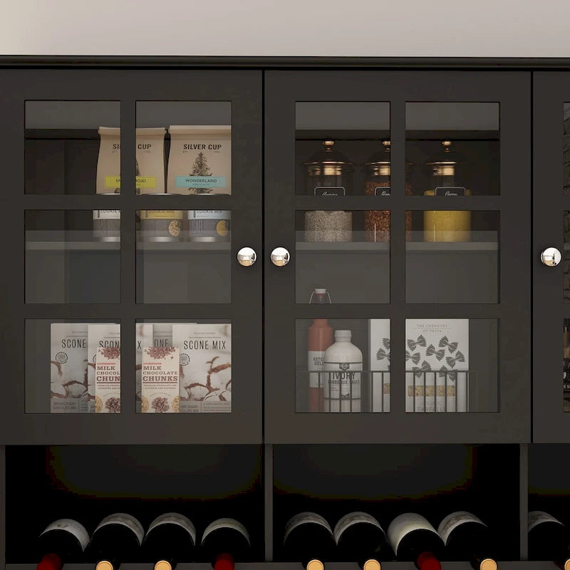 White Kitchen Pantry Cabinet with Hutch - 78.9"H with Glass Doors
