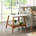 White & Pecan End Table - Mid-Century Style - 24"x24"