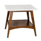 White & Pecan End Table - Mid-Century Style - 24"x24"