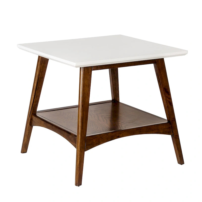 White & Pecan End Table - Mid-Century Style - 24"x24"