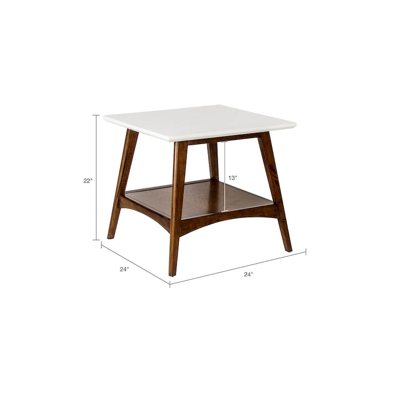 White & Pecan End Table - Mid-Century Style - 24"x24"