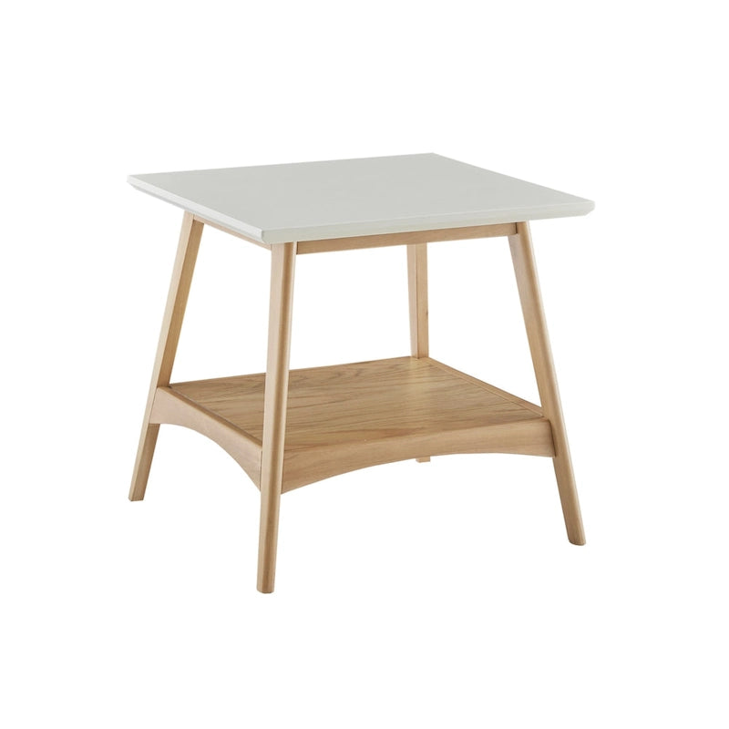 White & Pecan End Table - Mid-Century Style - 24"x24"