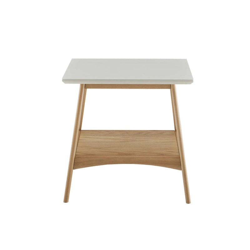 White & Pecan End Table - Mid-Century Style - 24"x24"