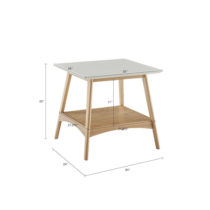 White & Pecan End Table - Mid-Century Style - 24"x24"