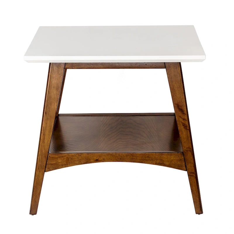 White & Pecan End Table - Mid-Century Style - 24"x24"