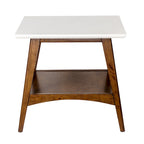White & Pecan End Table - Mid-Century Style - 24"x24"