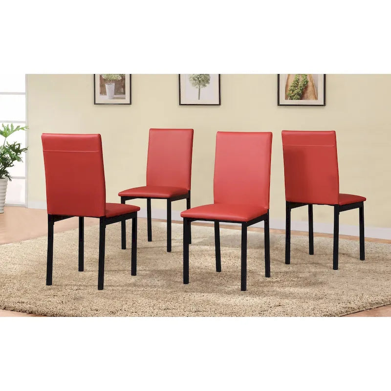 Black Faux Leather Dining Chairs - Metal Frame - Set of 4