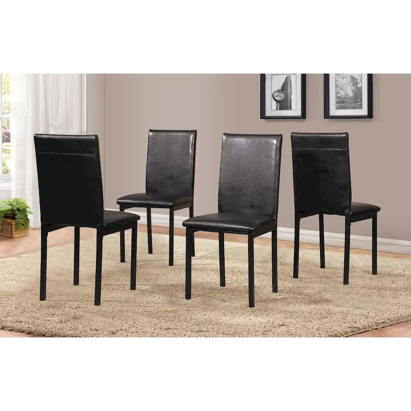 Black Faux Leather Dining Chairs - Metal Frame - Set of 4