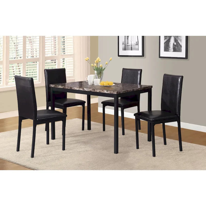 Black Faux Leather Dining Chairs - Metal Frame - Set of 4
