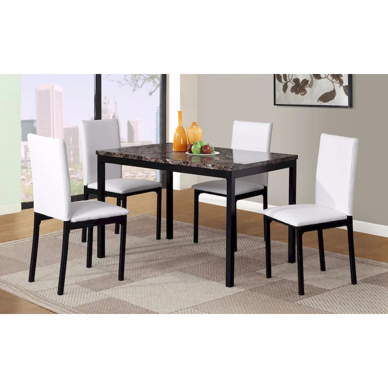 Black Faux Leather Dining Chairs - Metal Frame - Set of 4