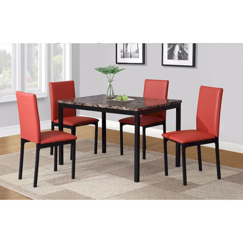 Black Faux Leather Dining Chairs - Metal Frame - Set of 4