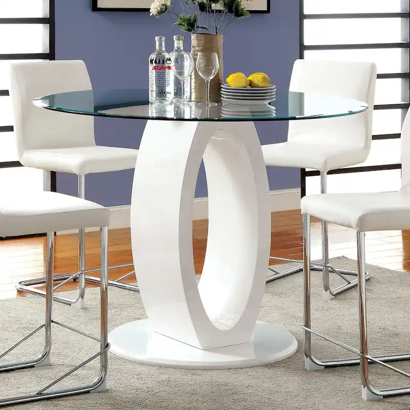High-Gloss Round Counter Table - 48" - Seats 4