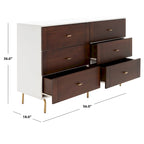 White & Walnut 6-Drawer Dresser - Mid-Century Style