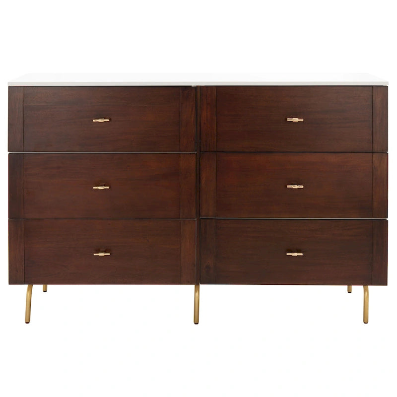 White & Walnut 6-Drawer Dresser - Mid-Century Style