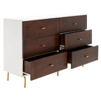 White & Walnut 6-Drawer Dresser - Mid-Century Style