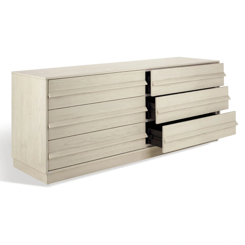 Whitewashed Oak 6-Drawer Dresser - Minimalist Bedroom Storage