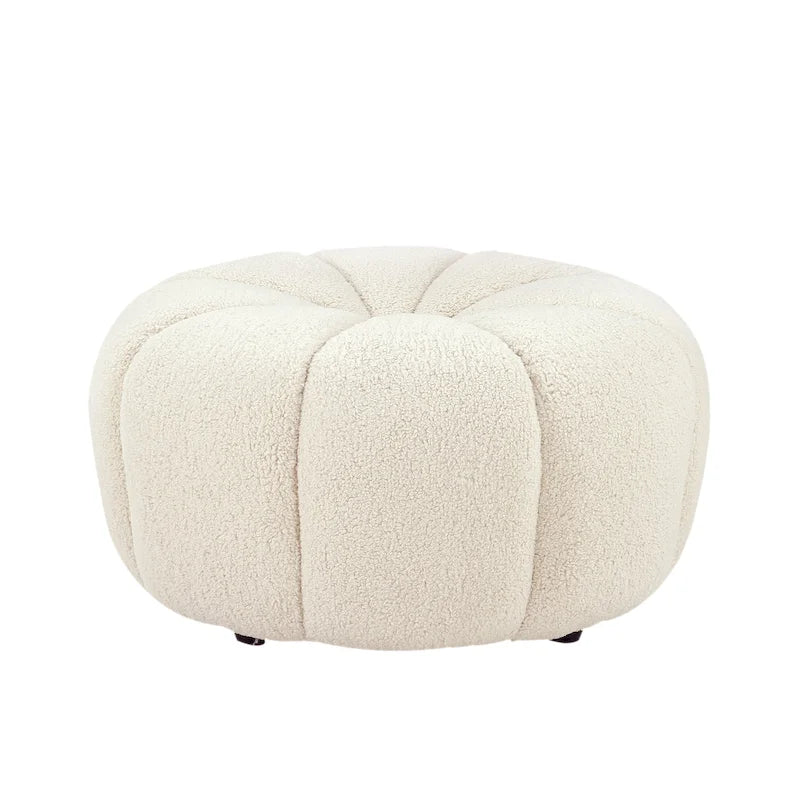 Cream Round Boucle Ottoman - 30" for 1 Person