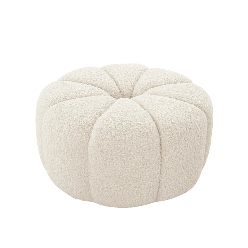 Cream Round Boucle Ottoman - 30" for 1 Person