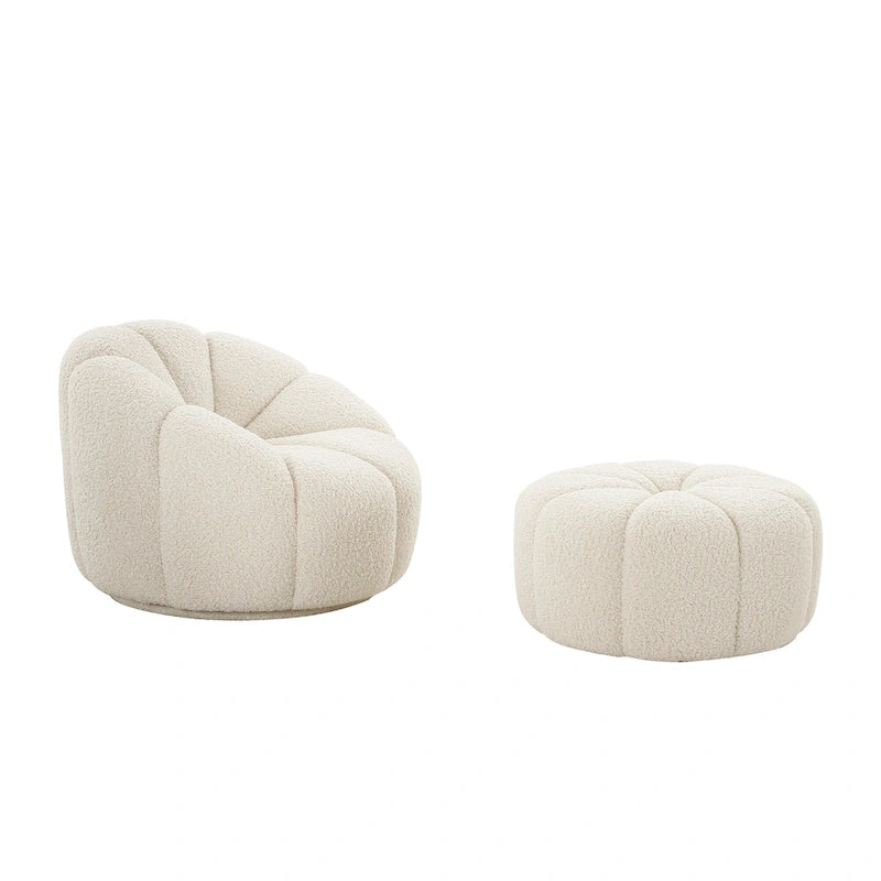 Cream Round Boucle Ottoman - 30" for 1 Person