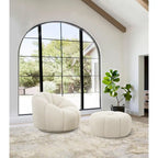 Cream Round Boucle Ottoman - 30" for 1 Person