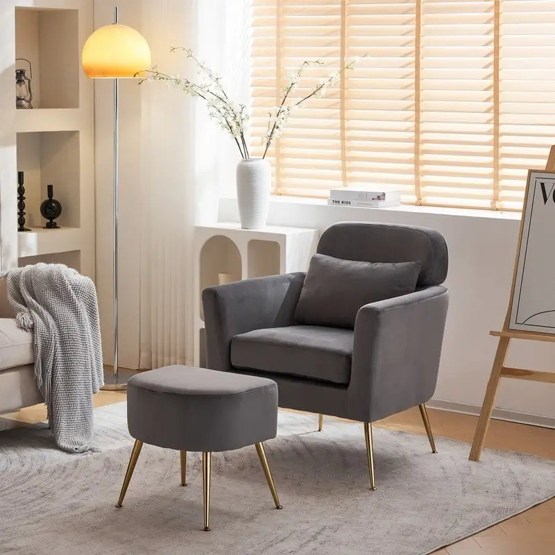 Half Disassembled Single Chair With Gold Feet And Pedals Flannelette Indoor Leisure Chair Beige