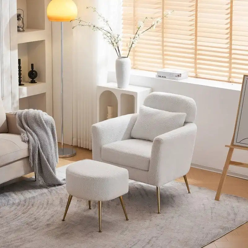 Half Disassembled Single Chair With Gold Feet And Pedals Flannelette Indoor Leisure Chair Beige