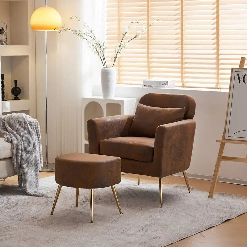 Half Disassembled Single Chair With Gold Feet And Pedals Flannelette Indoor Leisure Chair Beige