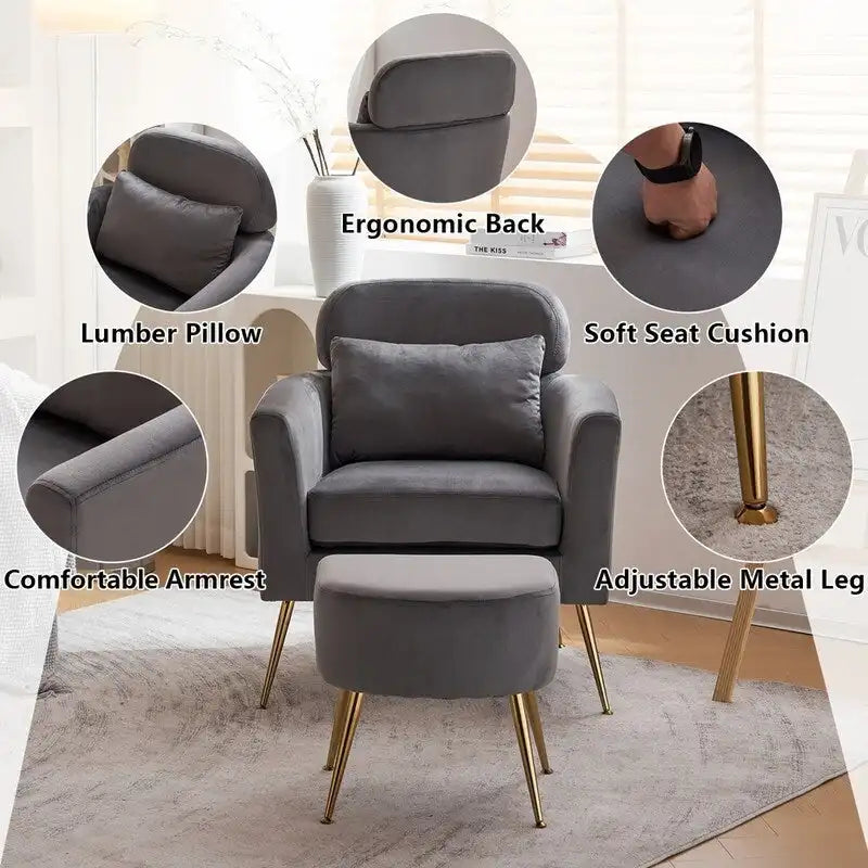 Half Disassembled Single Chair With Gold Feet And Pedals Flannelette Indoor Leisure Chair Beige